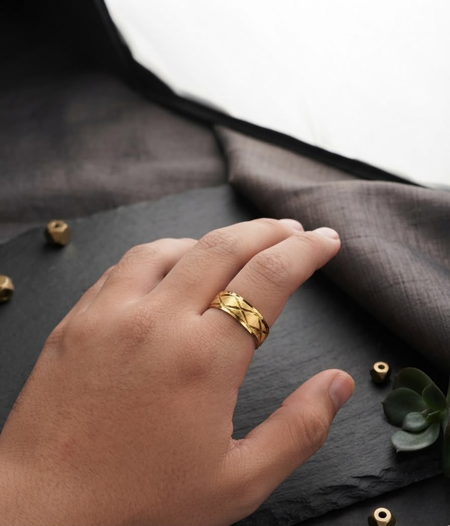 Men Gold Cross Band Ring