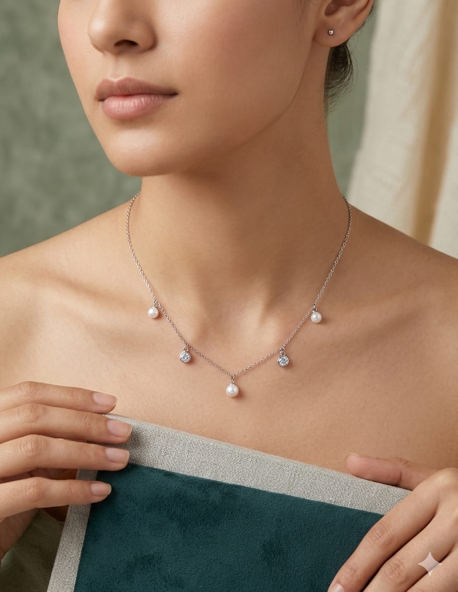 Pearl Diamond Charm Necklace ( Anti Tarnish ) - Nimé By Shop Trendys