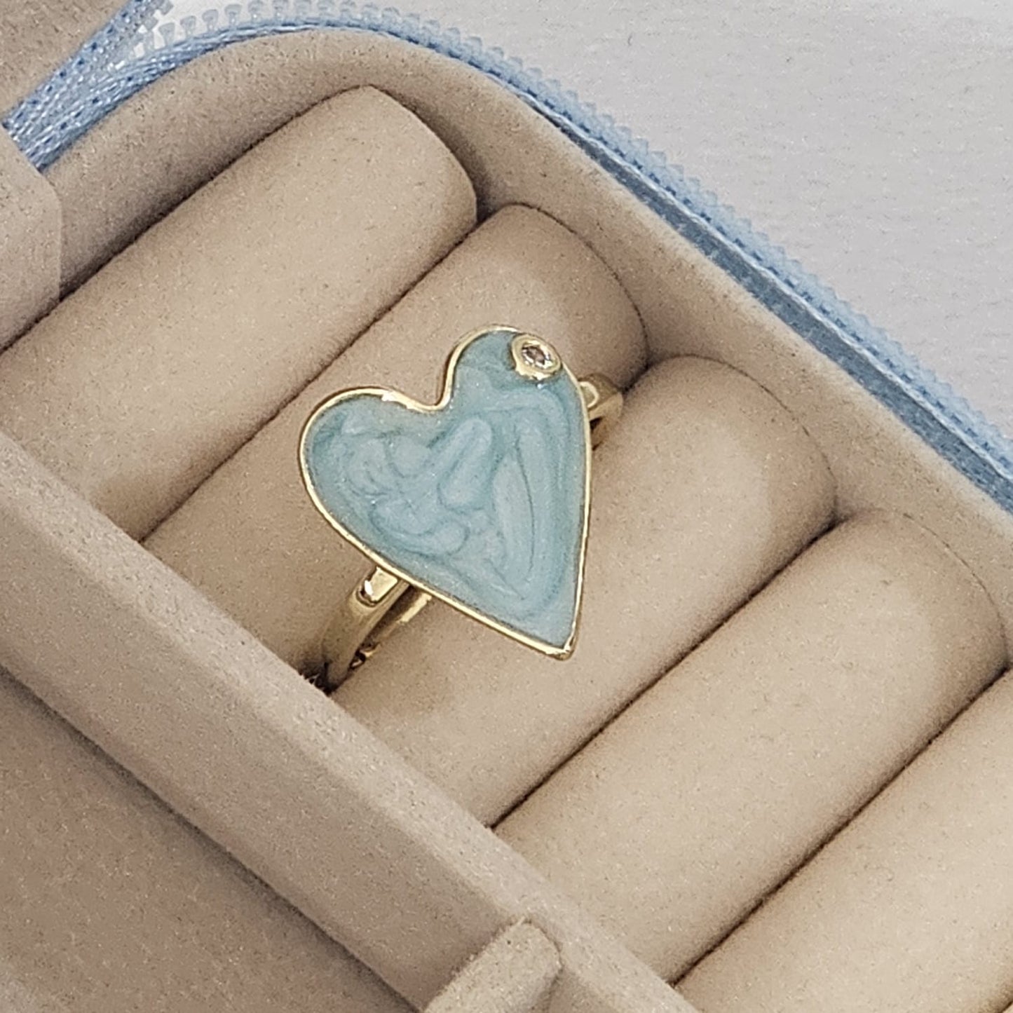 Women Heart Enamel Diamond Ring - Adjustable