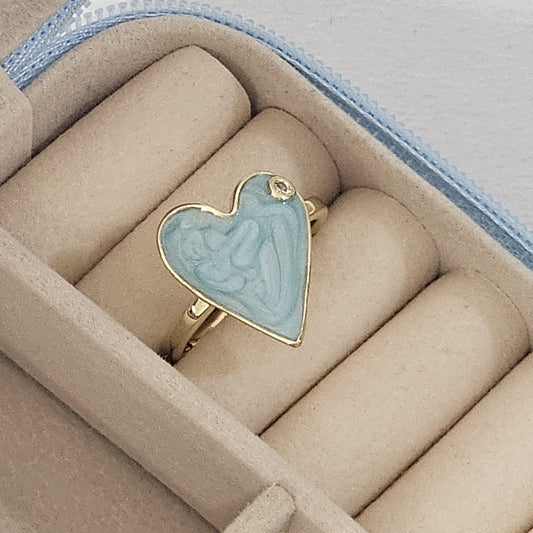Women Heart Enamel Diamond Ring - Adjustable