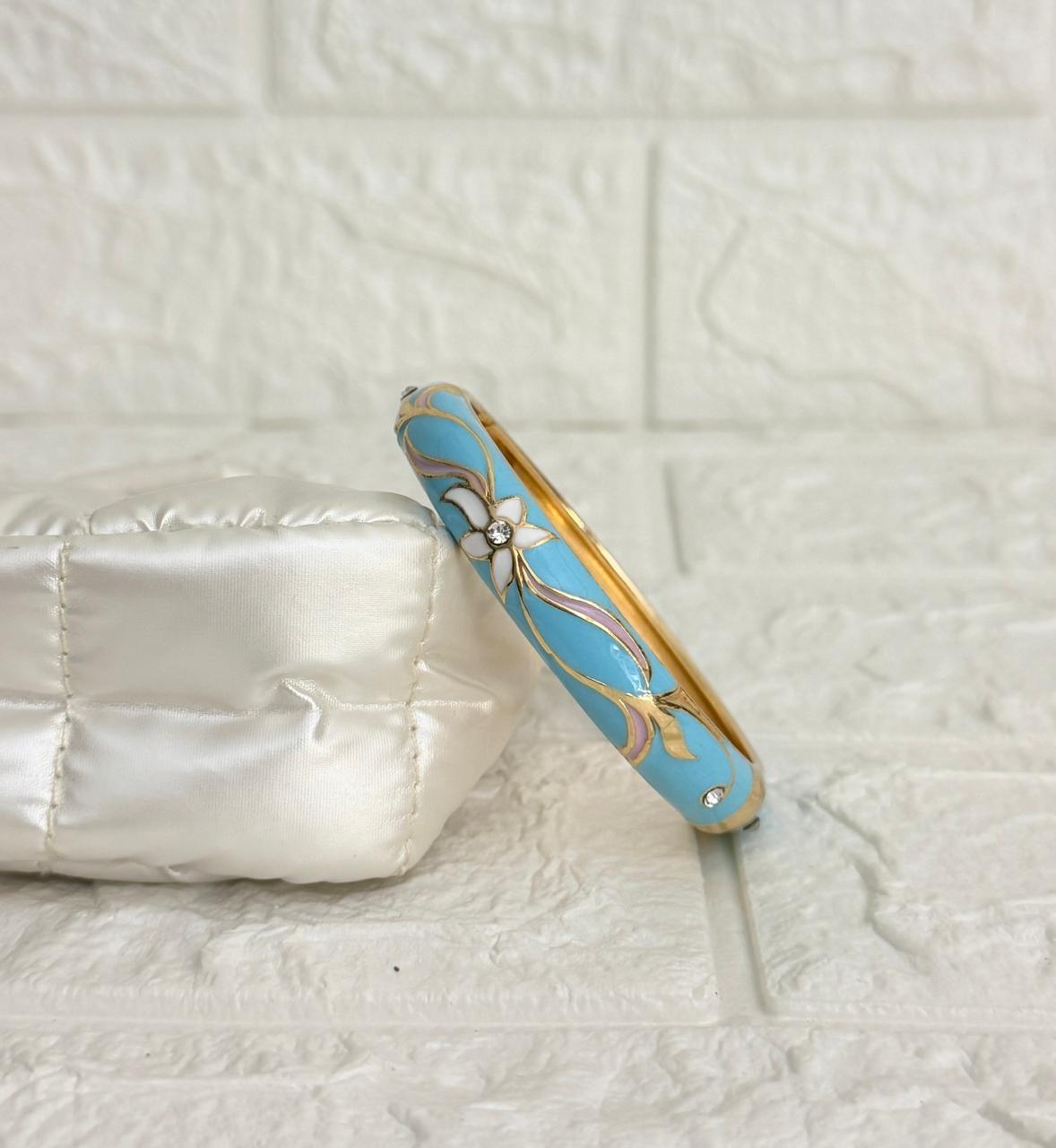 Floral Enamel Kada - Aqua White
