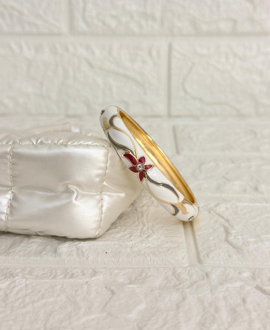Floral Enamel Kada - White Ruby