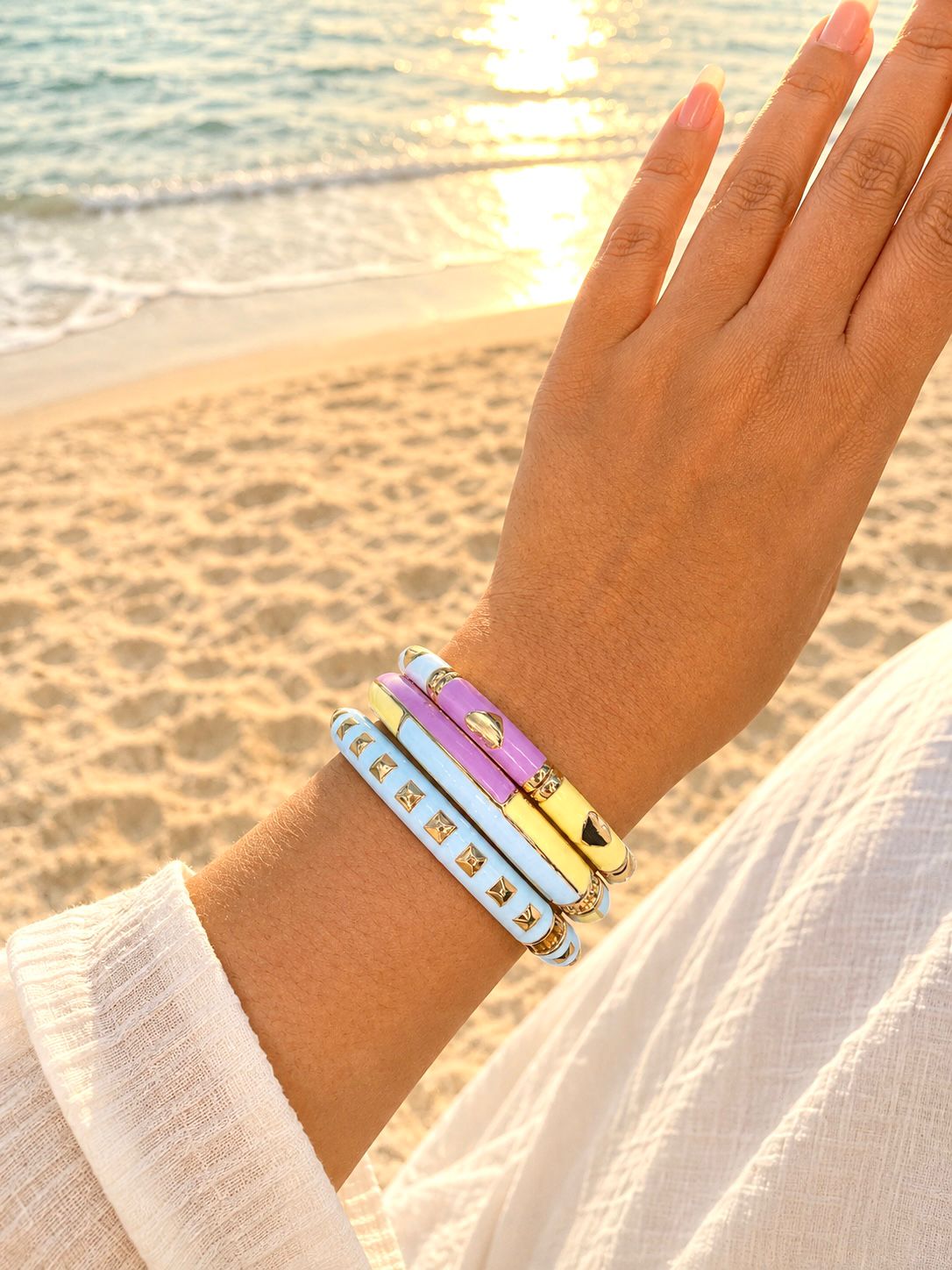 Women’s Geometric Enamel Kada Stack of 3 - Lilac Yellow