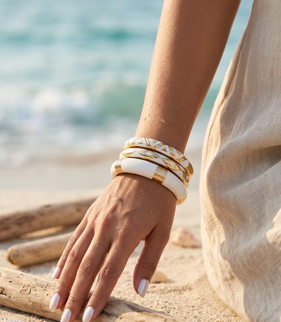 Women’s Ivory Geometric Enamel Kada (Stack of 3)