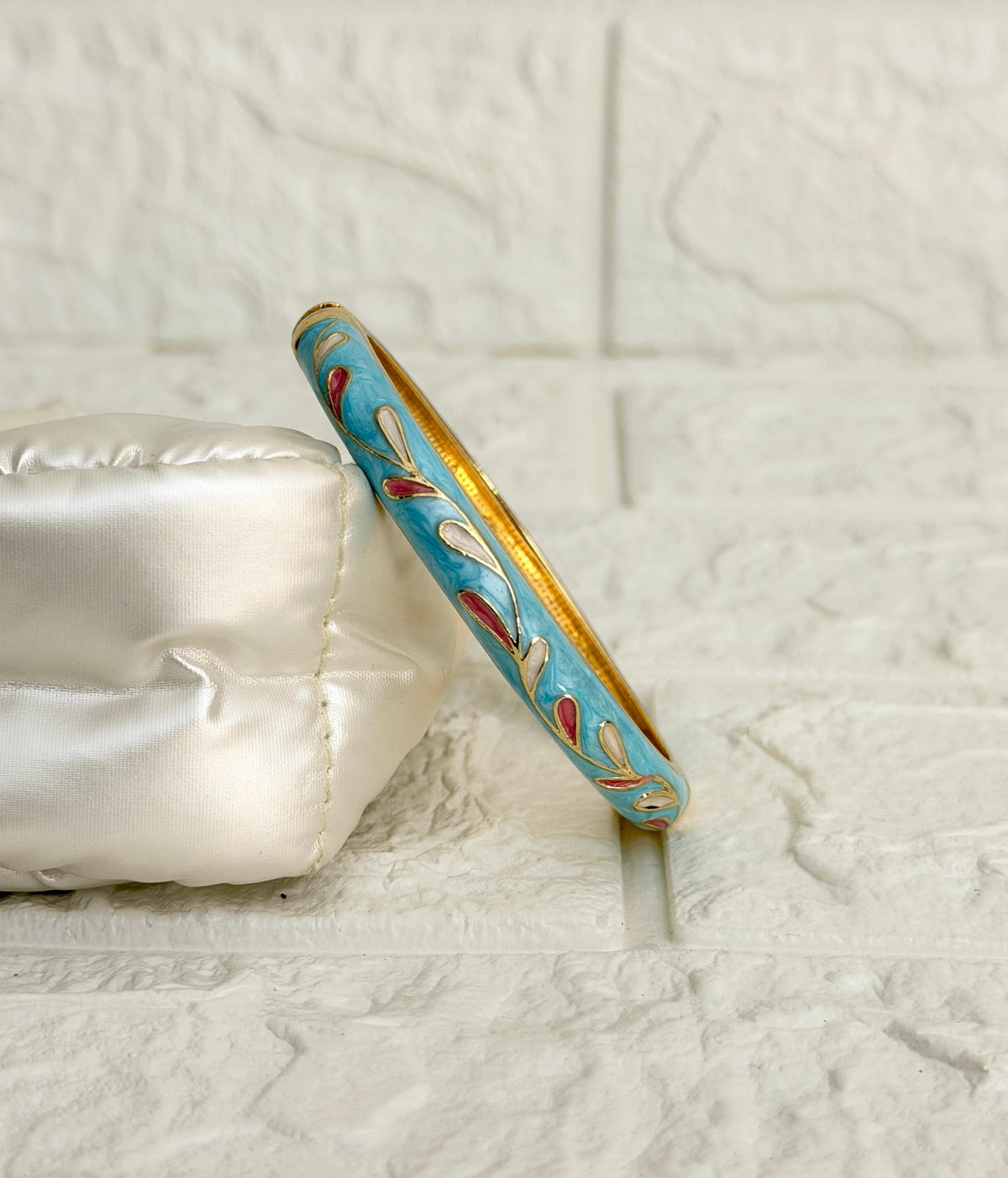 Leaf Vine Enamel Kada - Aqua Pink