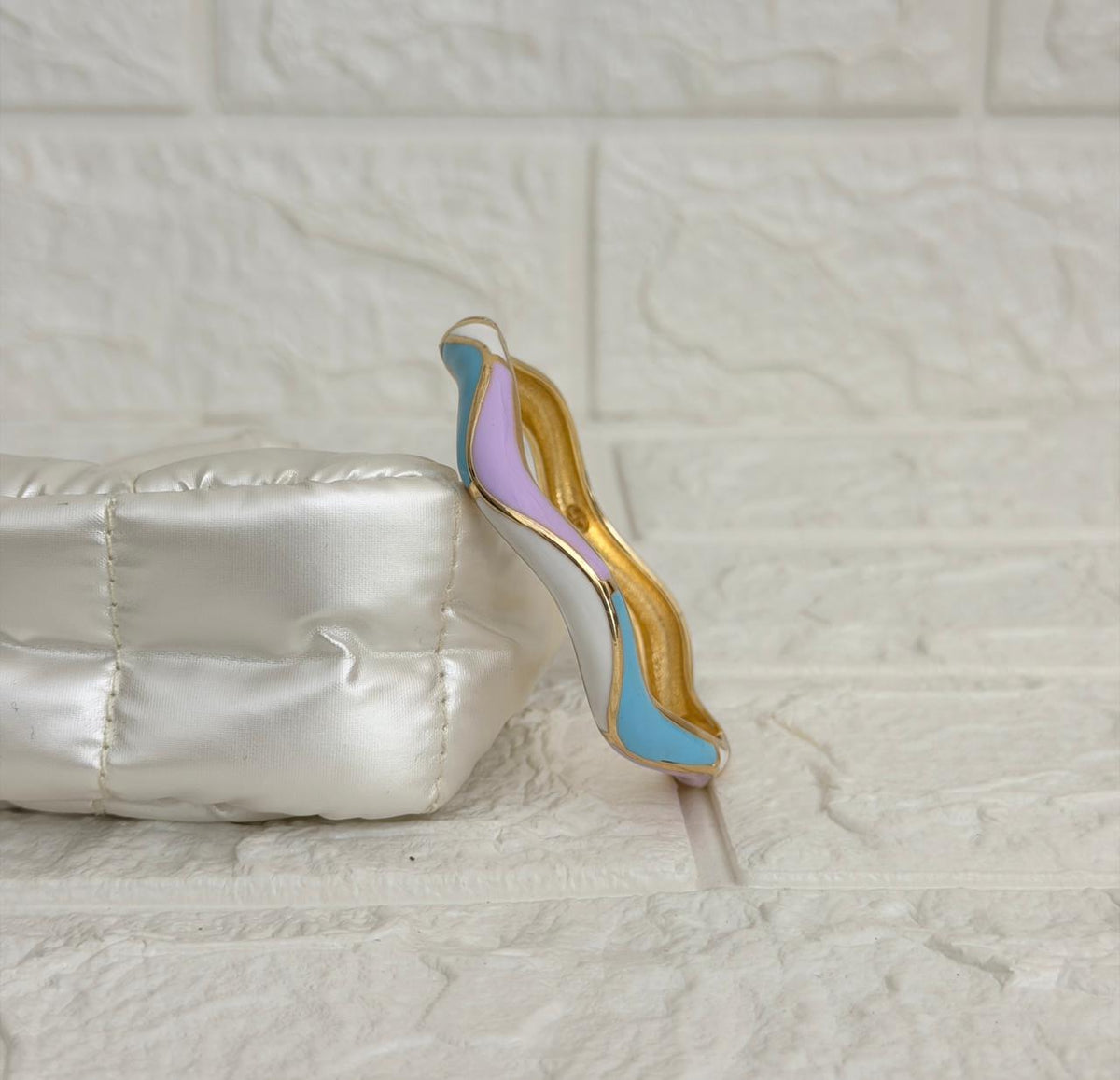 Leher Wave Enamel Kada - Sky Lavender Ivory