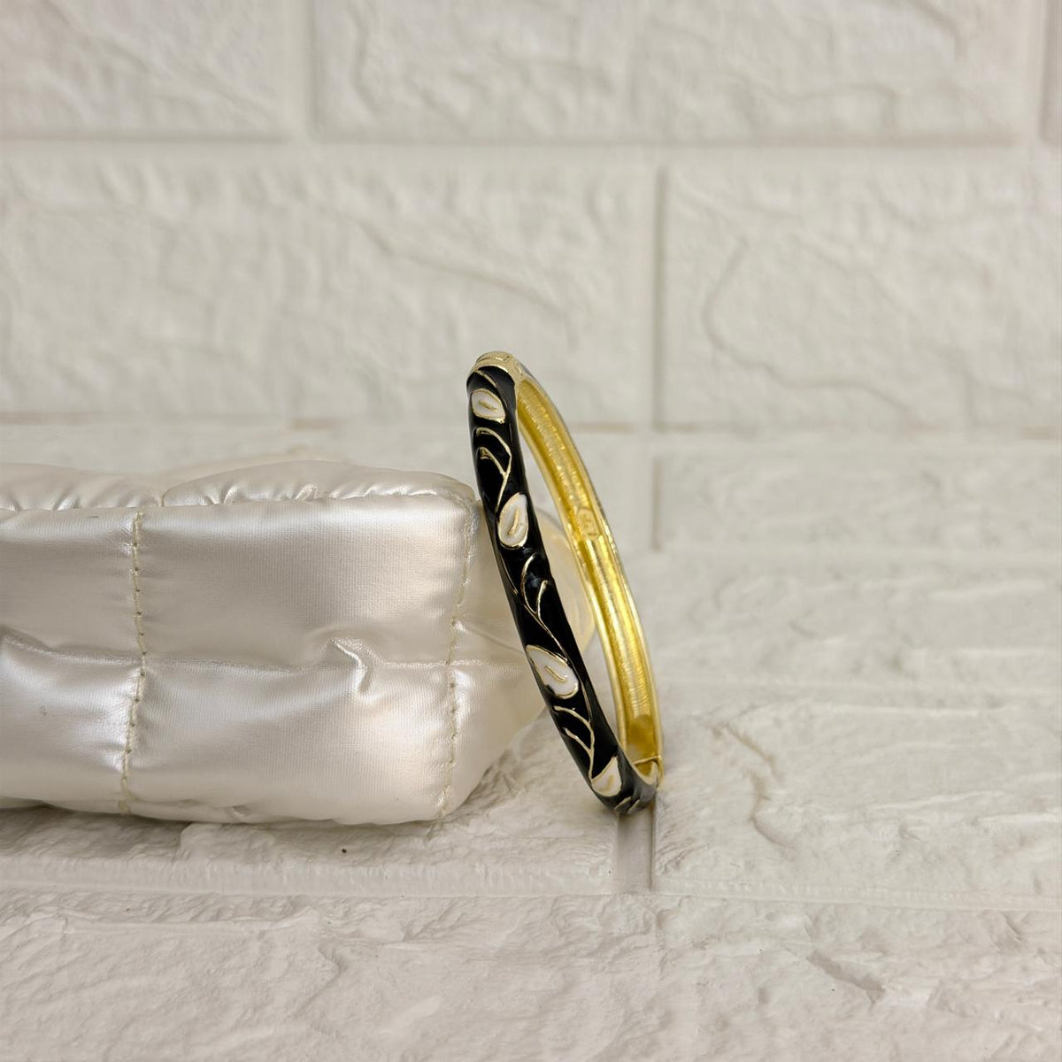 Paisley Vine Enamel Kada - Black Ivory