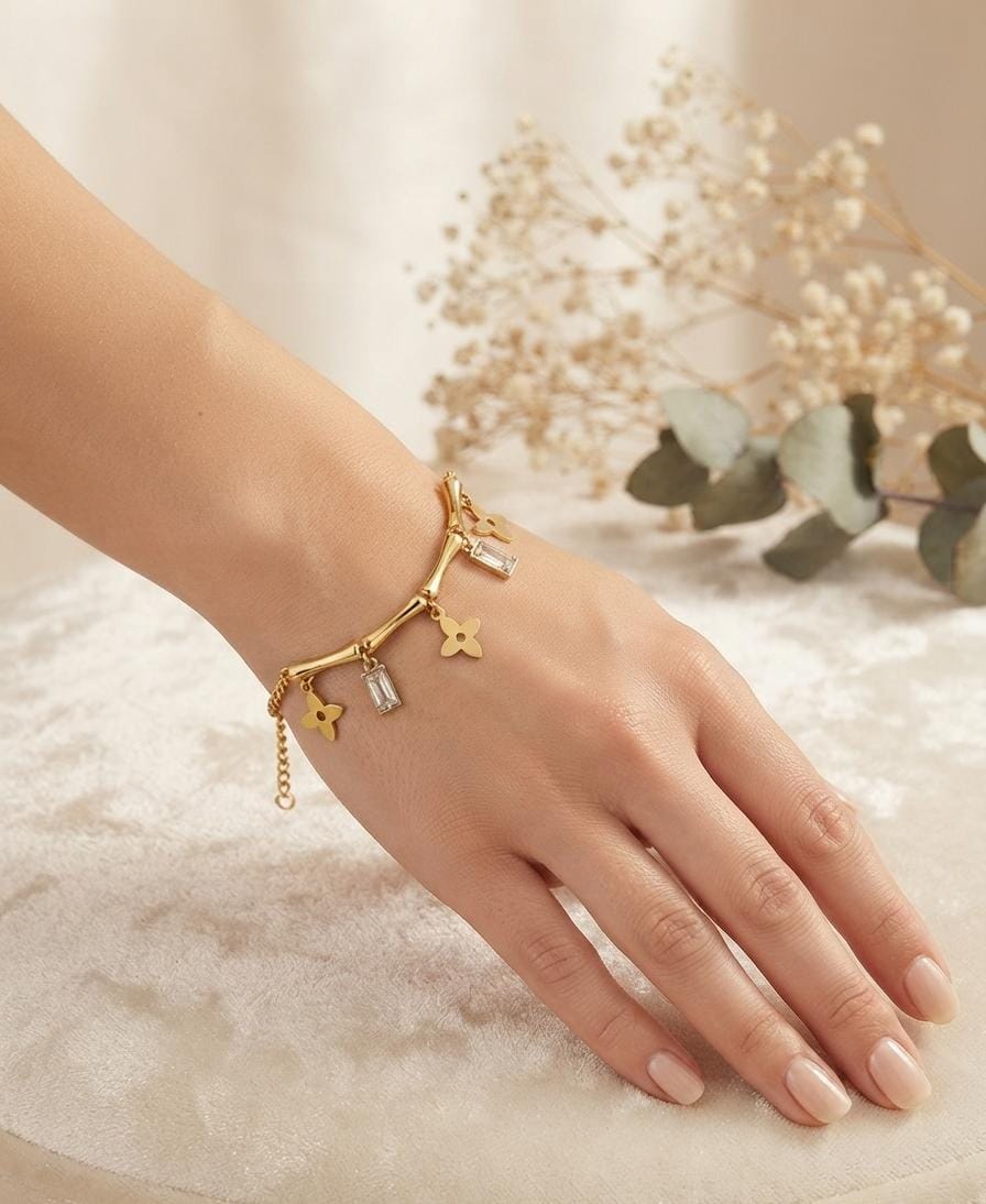 Women’s Anti-Tarnish Golden Butterfly & Crystal Charm Bracelet