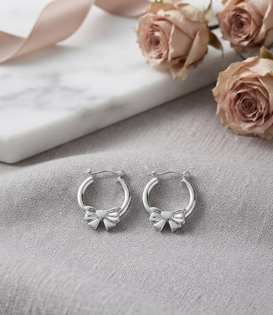 Women’s Silver Bow anti-tarnish hoops