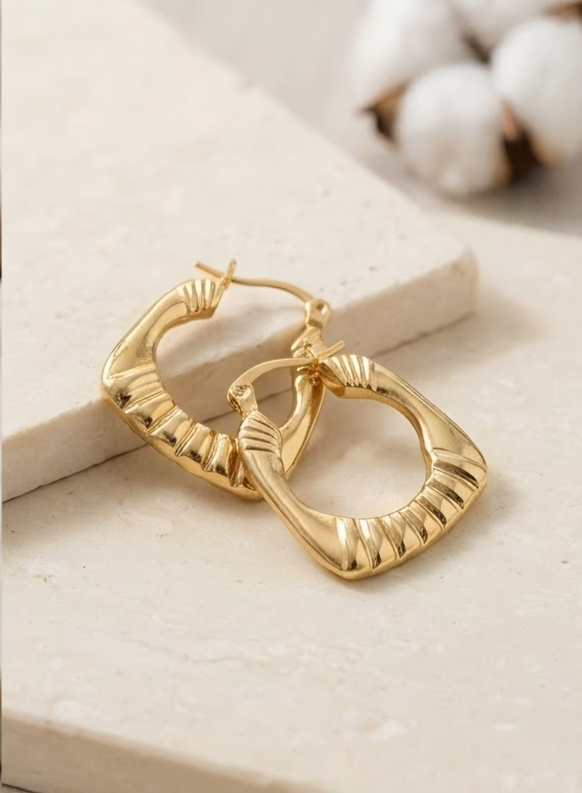 Women’s Textured Square anti-tarnish hoops