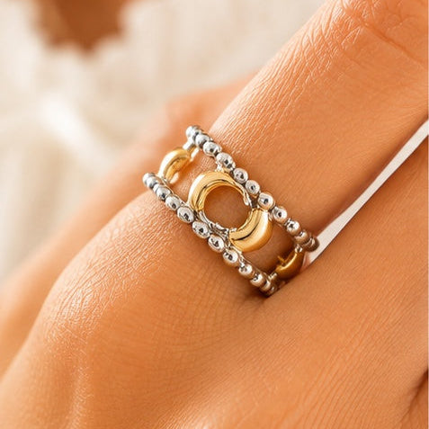 Women’s Two Tone Circle Stack anti-tarnish ring