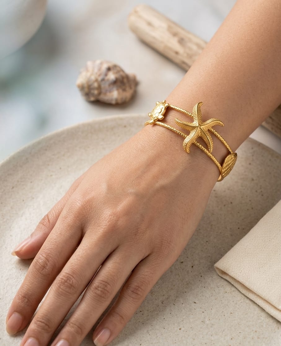 Women's gold-colour starfish charm kada bracelet