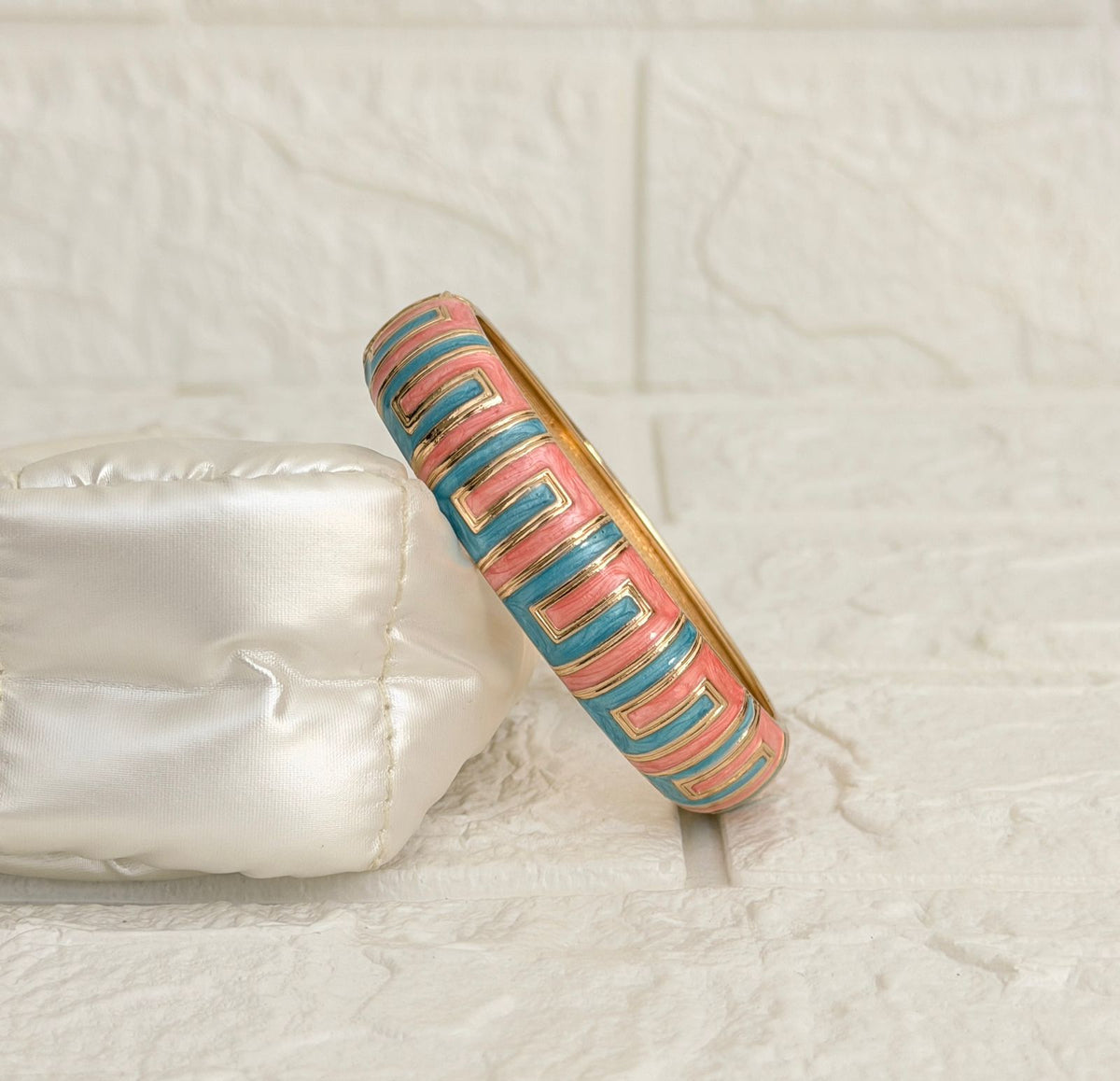 Zoya Greek Key Enamel Kada - Coral Aqua