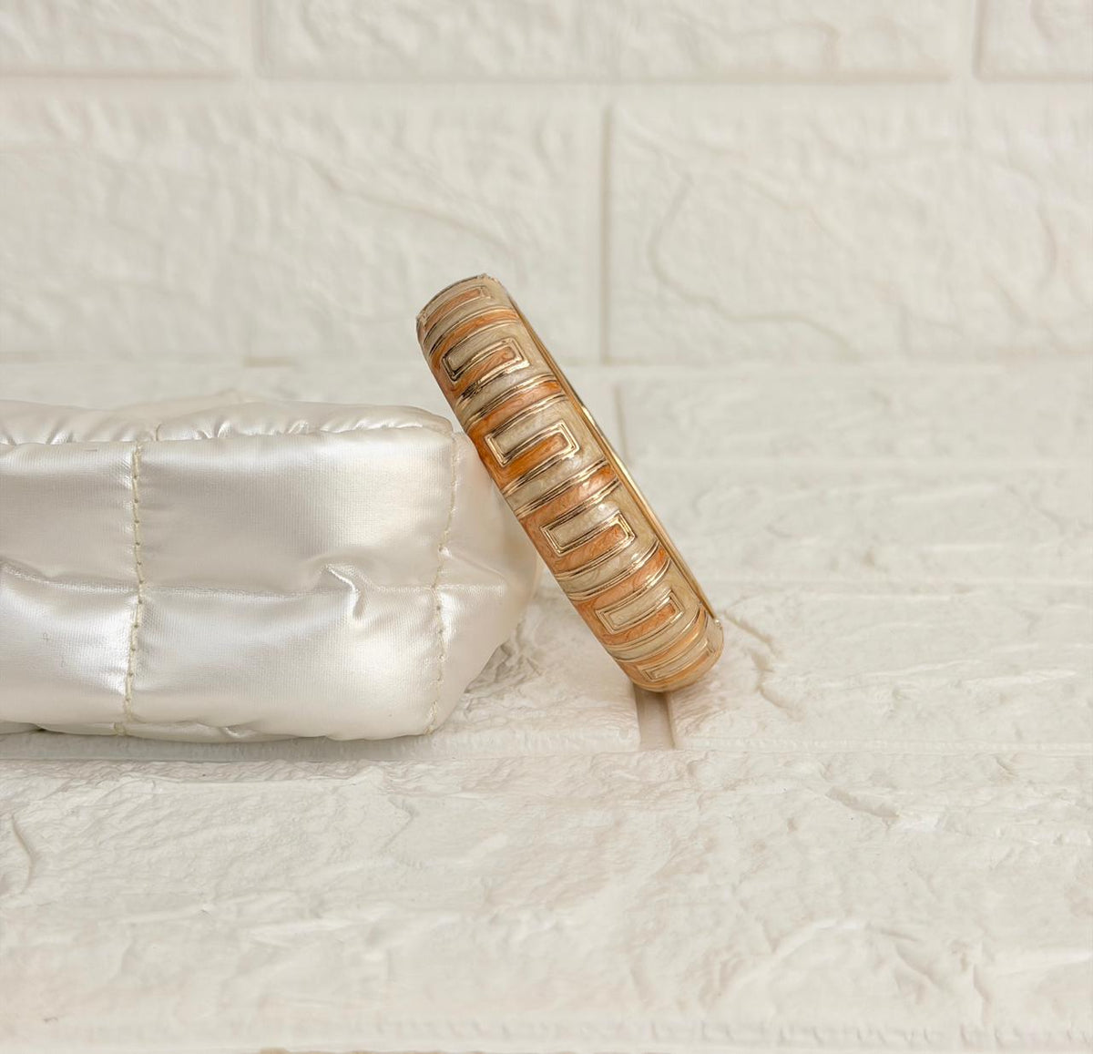 Zoya Greek Key Enamel Kada - Peach Ivory