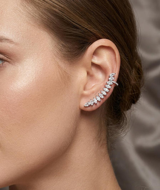 Women Silver Statement Diamond Earcuff (Single Ear) (Pressed) - Nimé By Shop Trendys