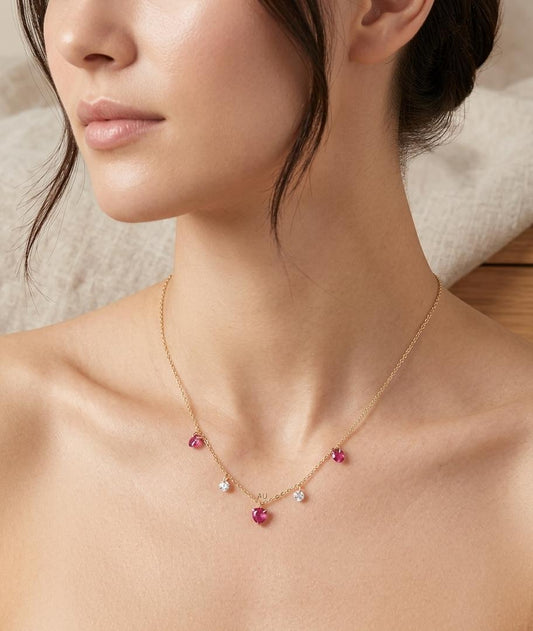 Red Heart And Diamond Charm Necklace ( Anti Tarnish ) - Nimé By Shop Trendys
