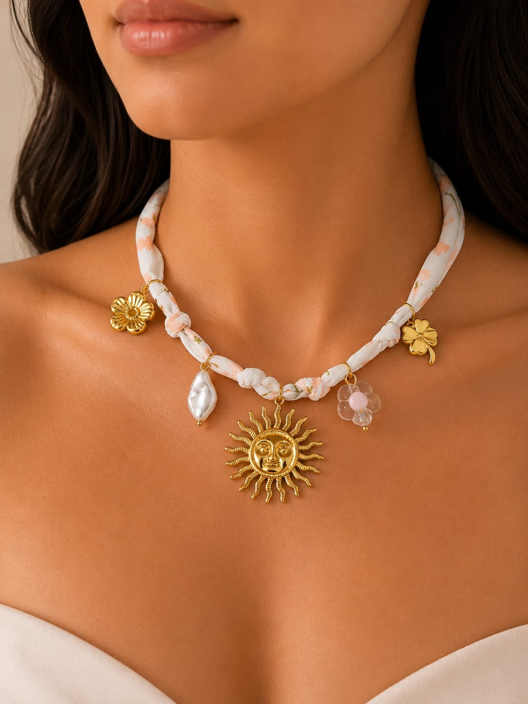 Sun Flower Charm Thread Necklace (Anti Tarnish) - Nimé By Shop Trendys