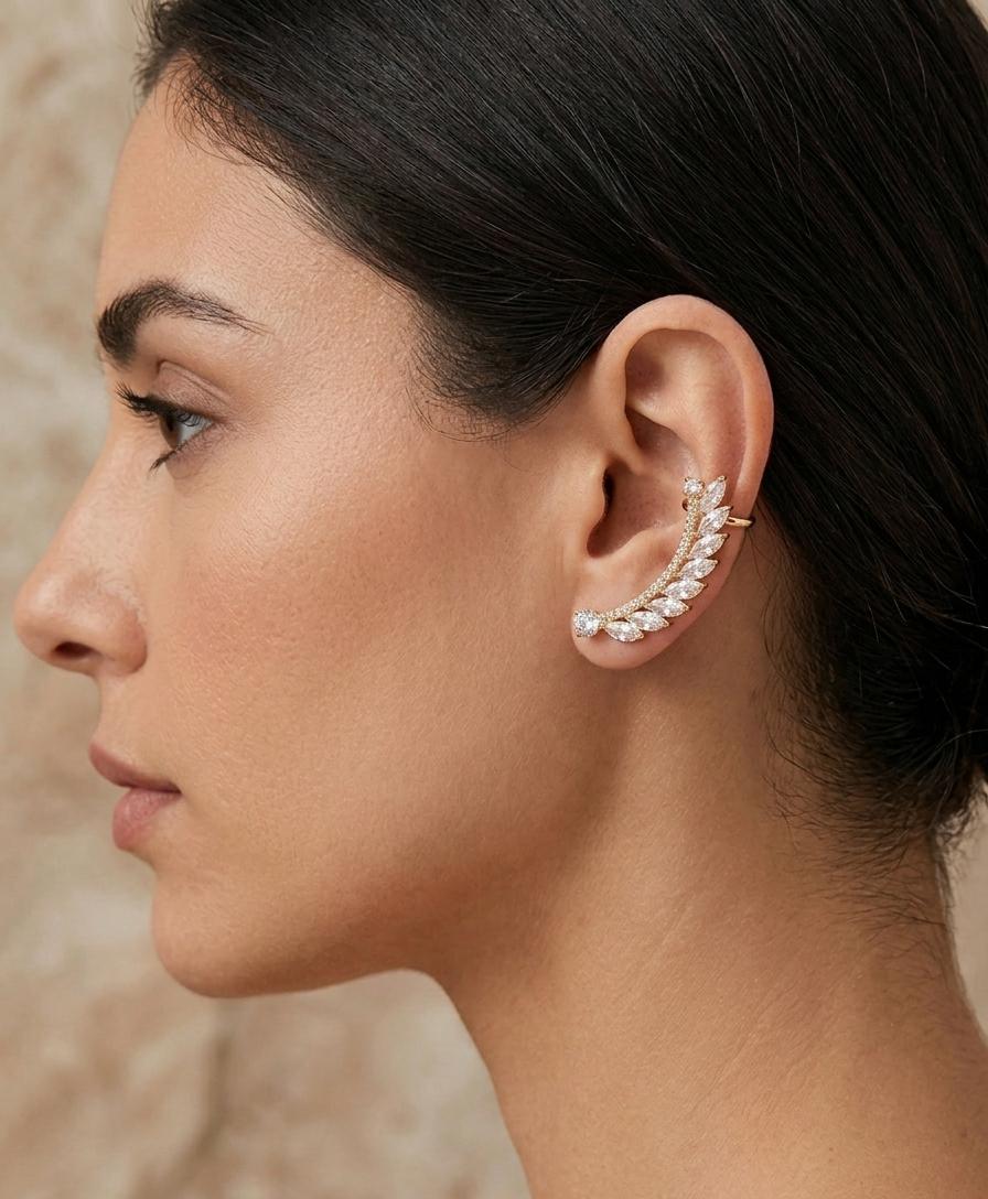 Golden Diamond Studded Earcuff (Single Ear) (Pressed) - Nimé By Shop Trendys