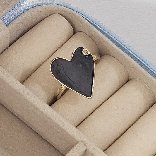 Women Heart Enamel Diamond Ring  - Adjustable