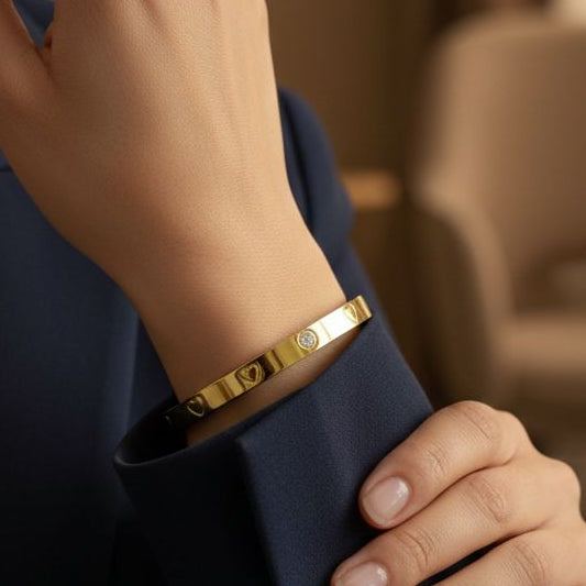 Women Golden Heart Cartier Kada Bracelet (Anti Tarnish) (Small Size) - Nimé By Shop Trendys