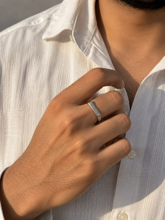 Men Silver Square Band Design Ring