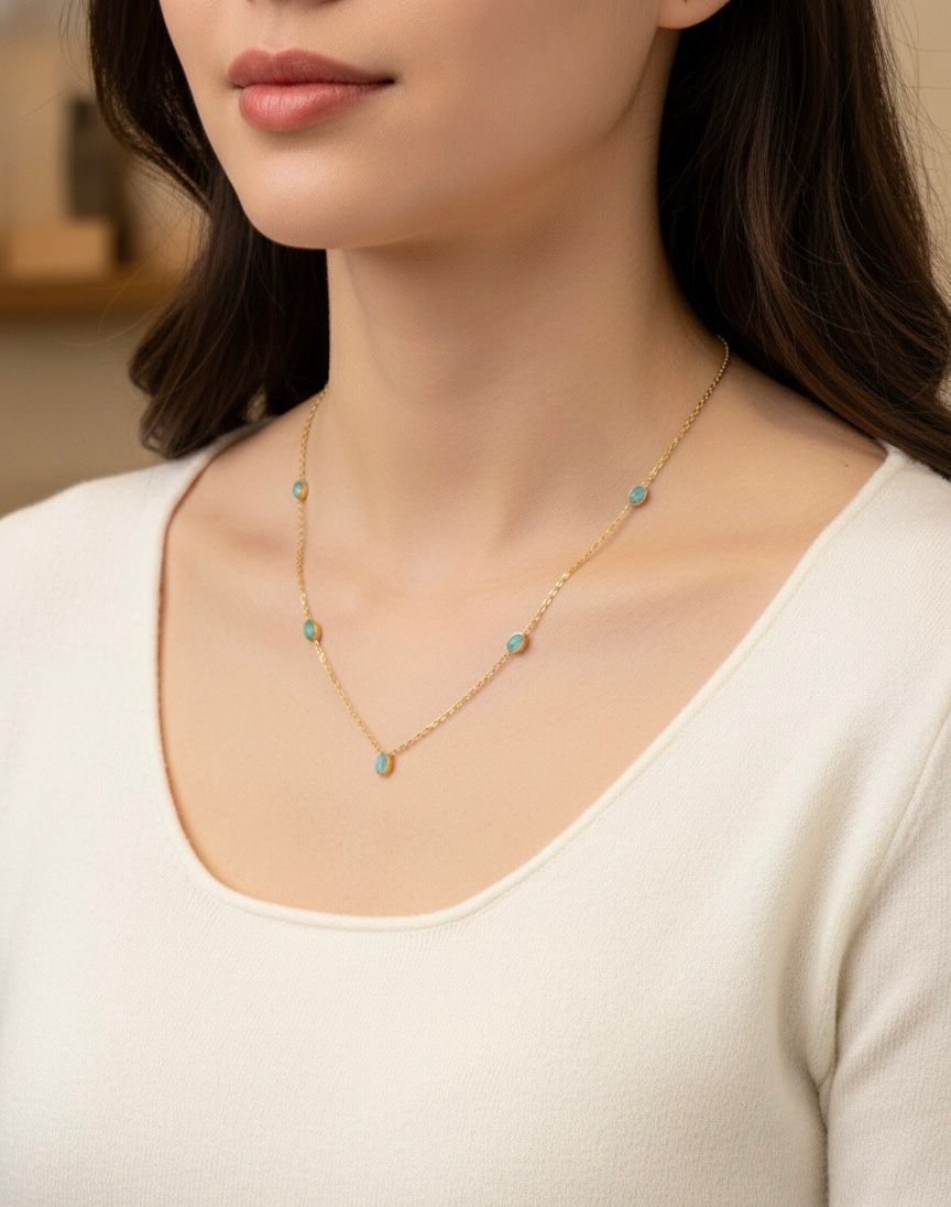 Women Blue Stone Charm Necklace (Anti Tarnish) - Nimé By Shop Trendys