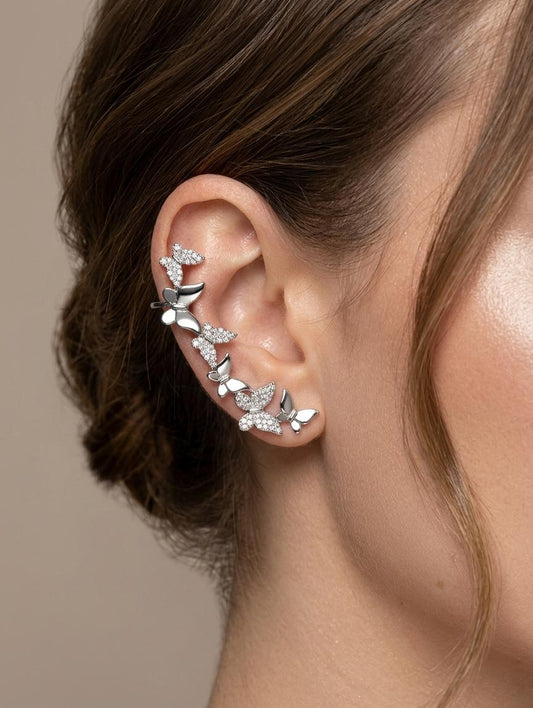 Women Silver Butterfly Diamond Earcuff (Pressed) (Single Ear) - Nimé By Shop Trendys