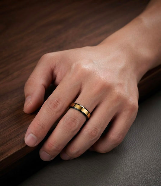 Men Golden Black Band Ring