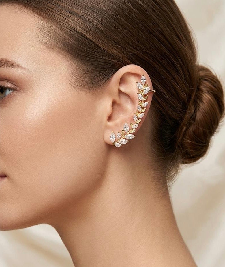 Women Golden Leaf Statement Earcuff (Single Ear) (Pressed) - Nimé By Shop Trendys