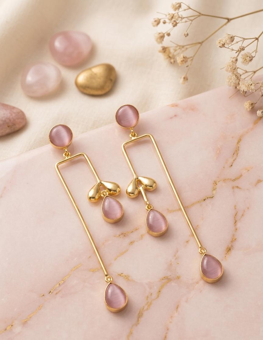 Rectangle Leaf Tassel Designer Golden Earrings - Nimé By Shop Trendys