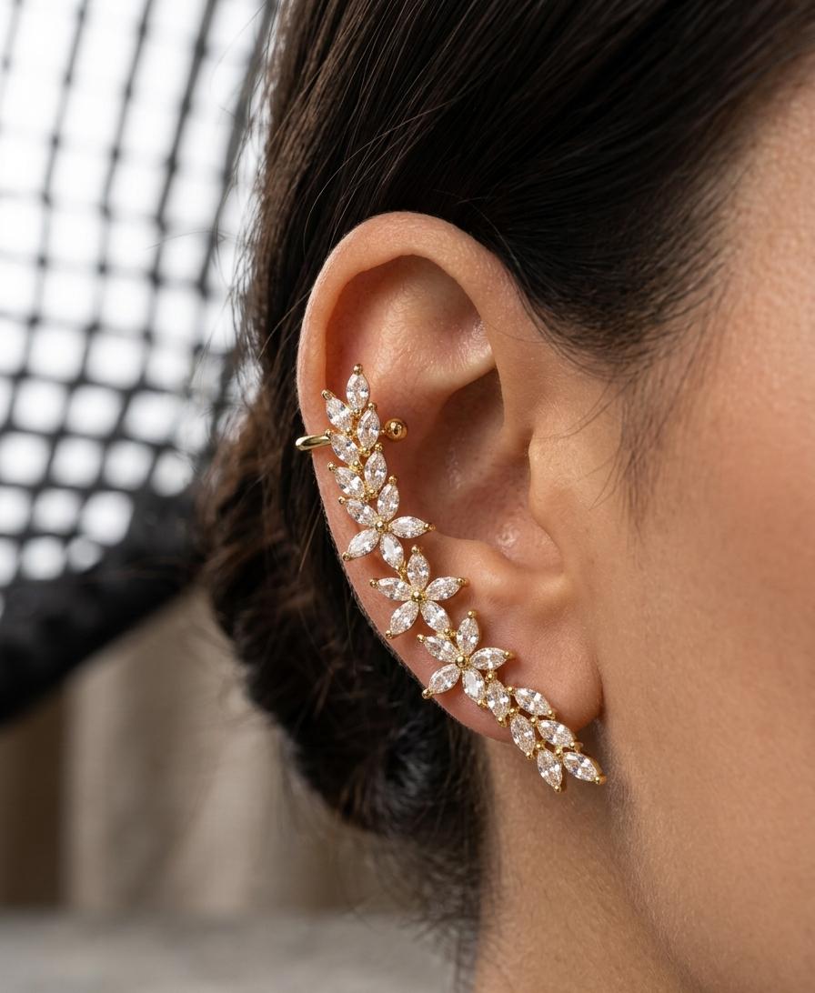 Women Golden Flower Beautiful Earcuff (Single Ear) (Pressed) - Nimé By Shop Trendys