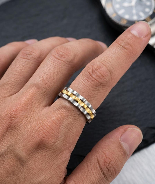 Golden Silver Chain Men Ring