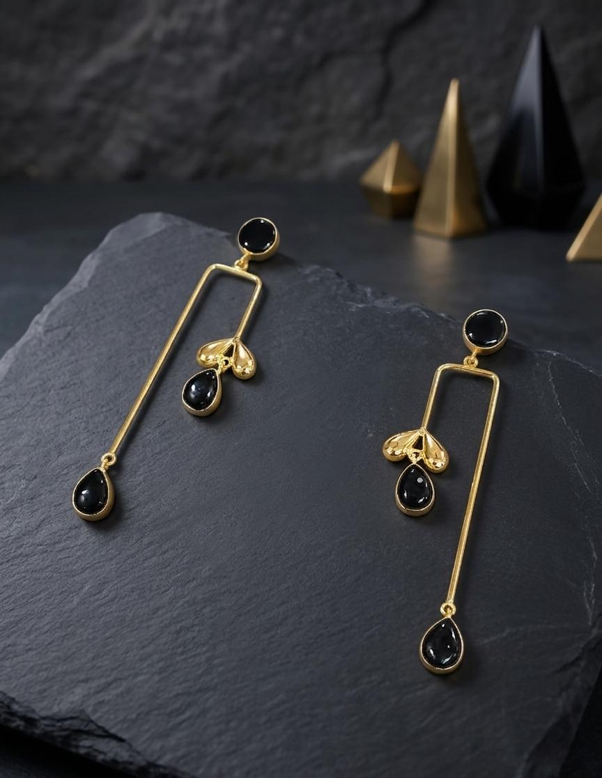 Rectangle Leaf Tassel Designer Golden Earrings - Nimé By Shop Trendys