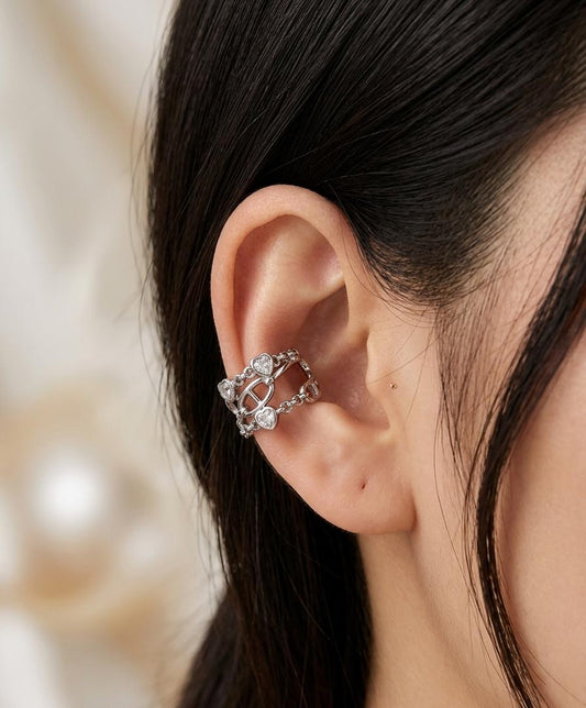 Women Silver Heart Studded Earcuff (Pressed) (Single Ear) - Nimé By Shop Trendys