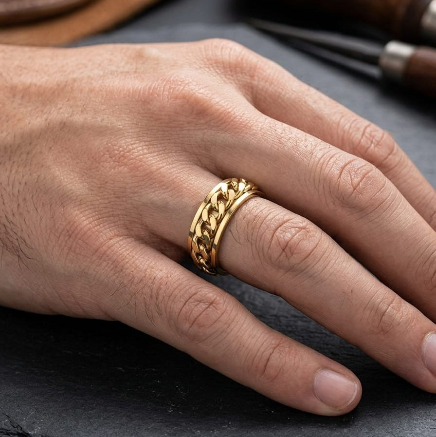 Golden Chain Rotating Men Ring