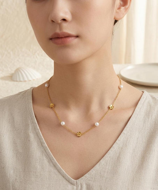 Flower Pearl Charm Necklace ( Anti Tarnish ) - Nimé By Shop Trendys