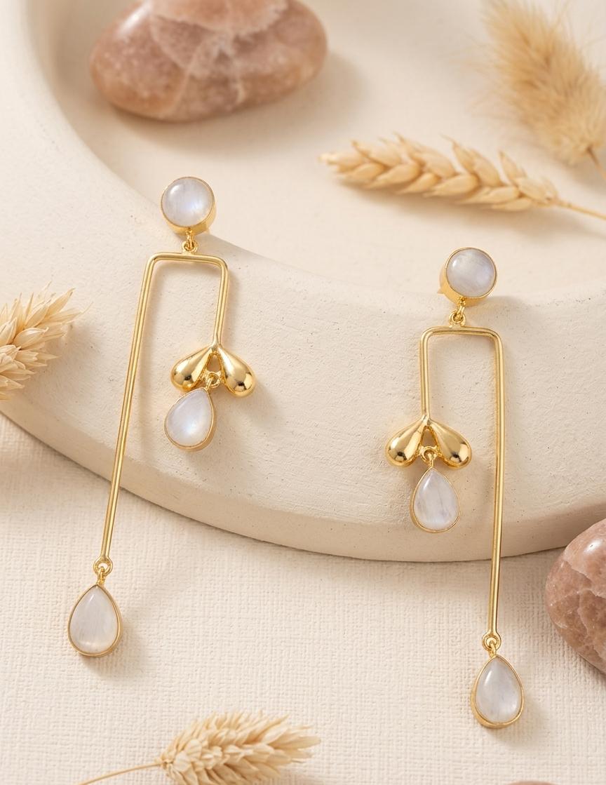 Rectangle Leaf Tassel Designer Golden Earrings - Nimé By Shop Trendys