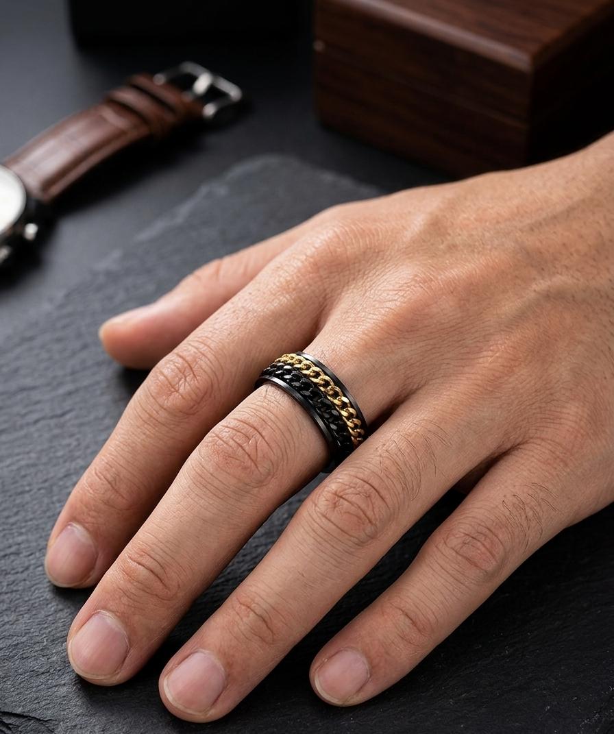 Black Golden Chain Men Ring