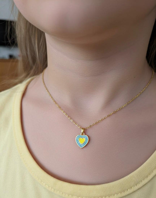 Blue Yellow Heart Kids Anti Tarnish Necklace - Nimé By Shop Trendys