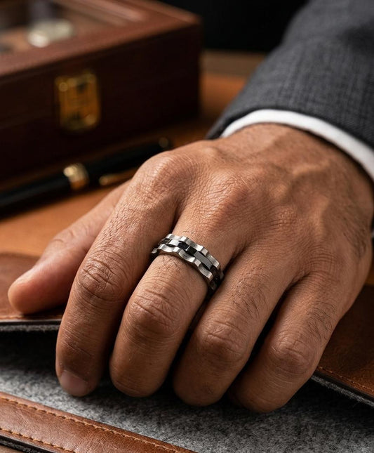 Black Silver Chain Men Ring