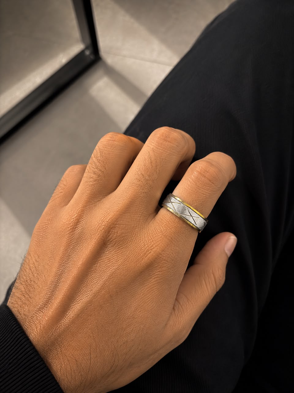 Men Silver Band Cross Ring