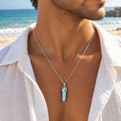 Men Pastel Blue Crystal Chain Necklace - Nimé By Shop Trendys