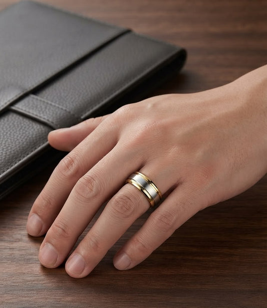 Men Golden Silver Band Ring