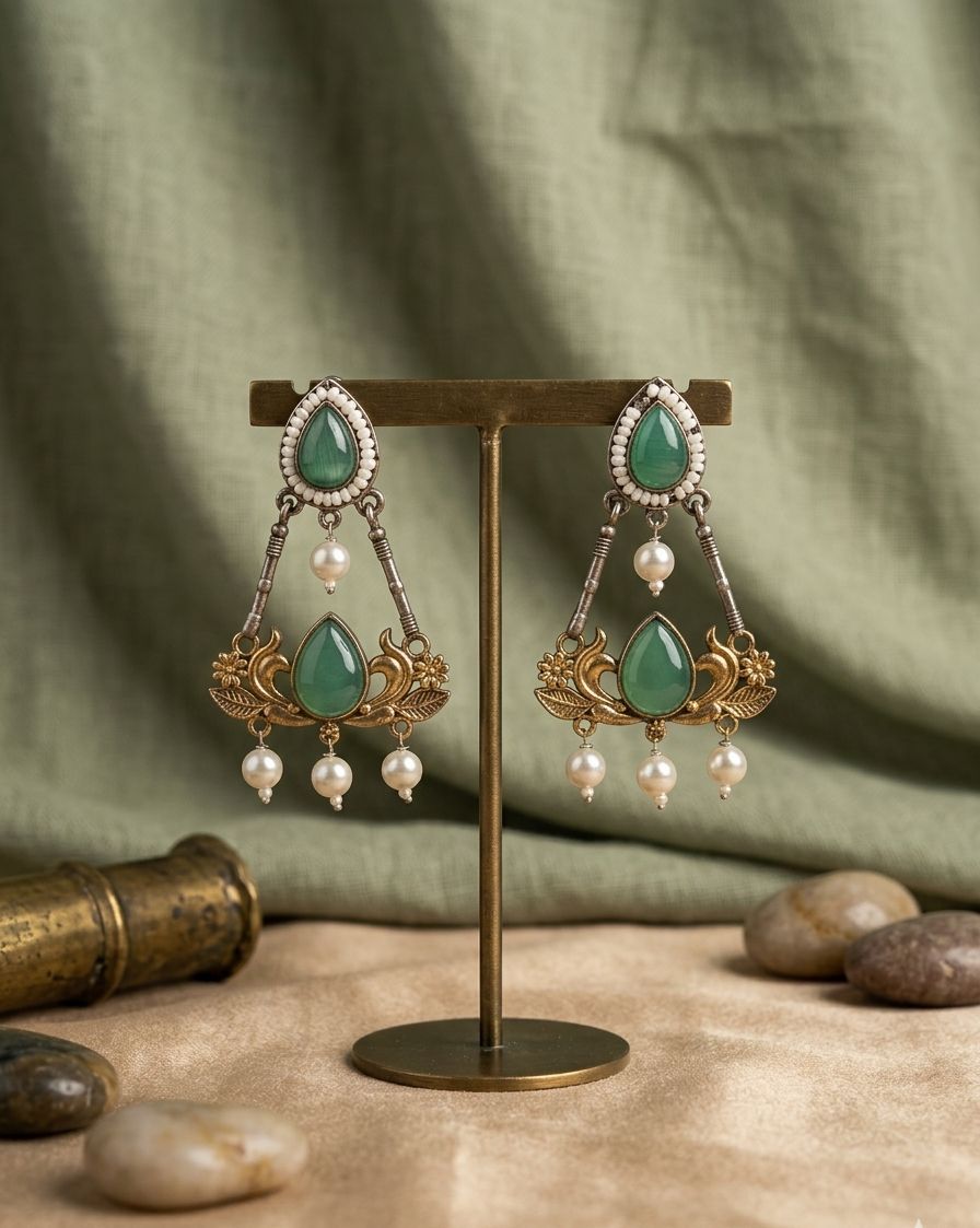 Peacock Chandelier Dual Tone Tassel Heritage Earrings - Nimé By Shop Trendys