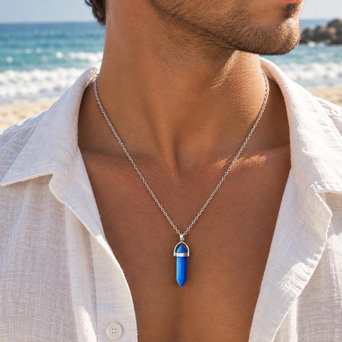 Men Blue Crystal Chain Necklace - Nimé By Shop Trendys