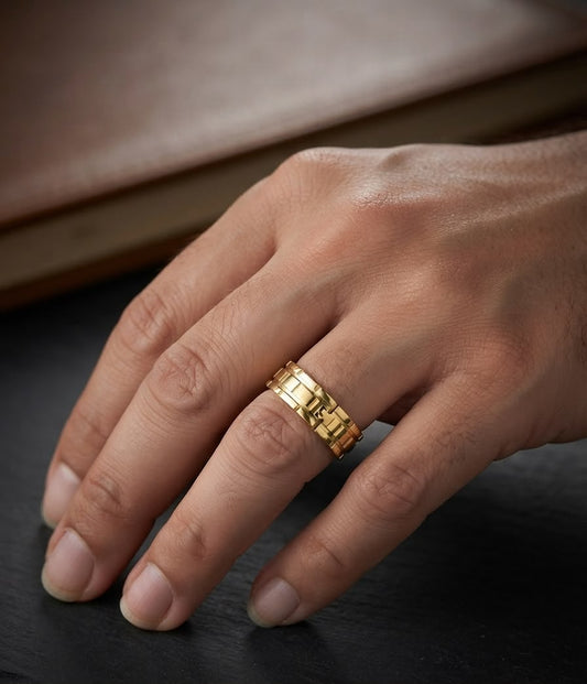 Men Golden Belt Band Design Ring