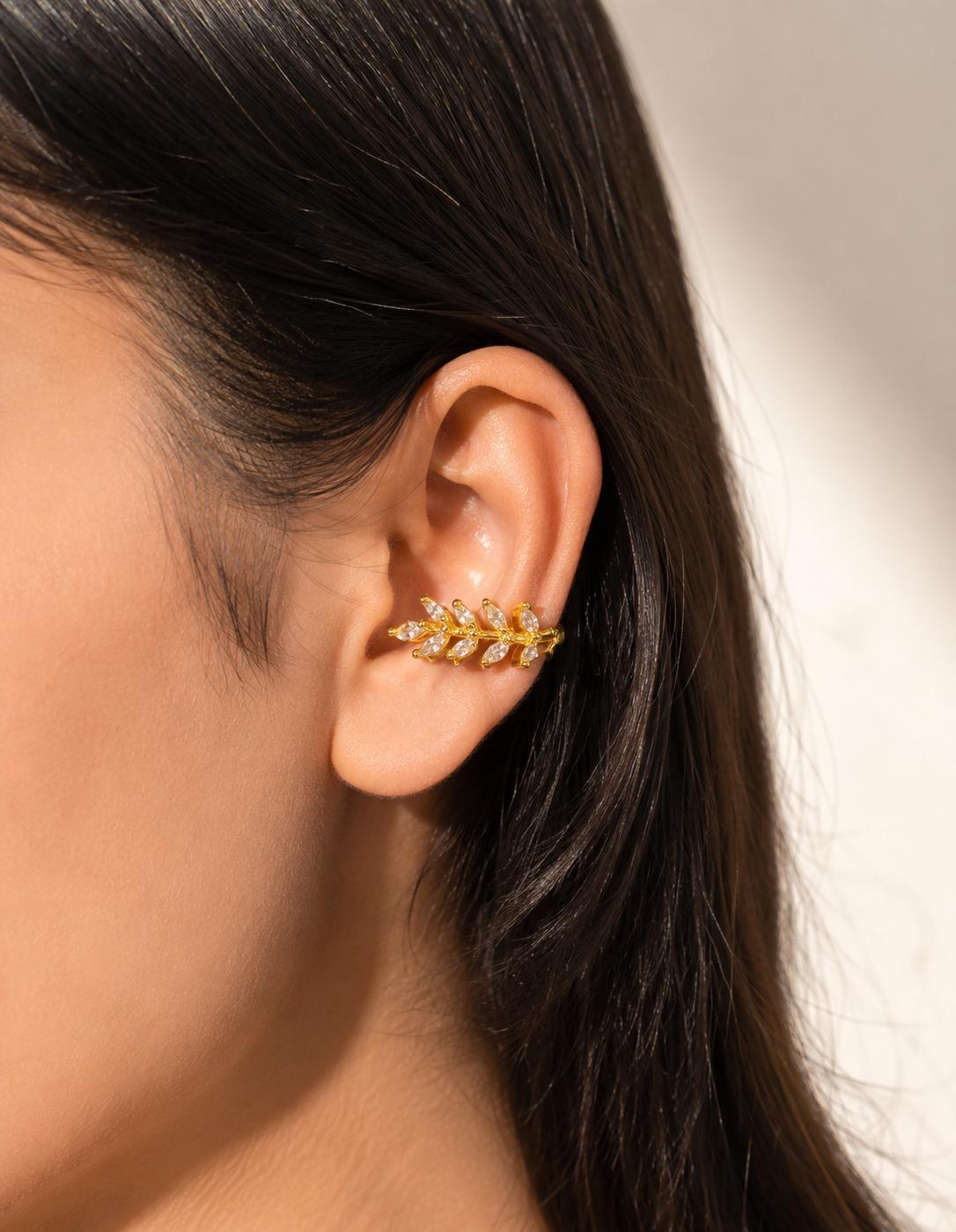 Women Golden Leaf Earcuff (Pressed) (Single Ear) - Nimé By Shop Trendys