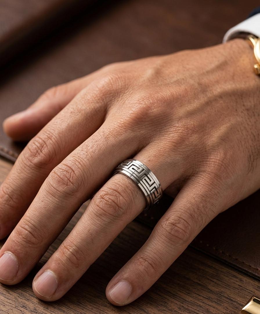 Silver Designer Rotating Men Ring
