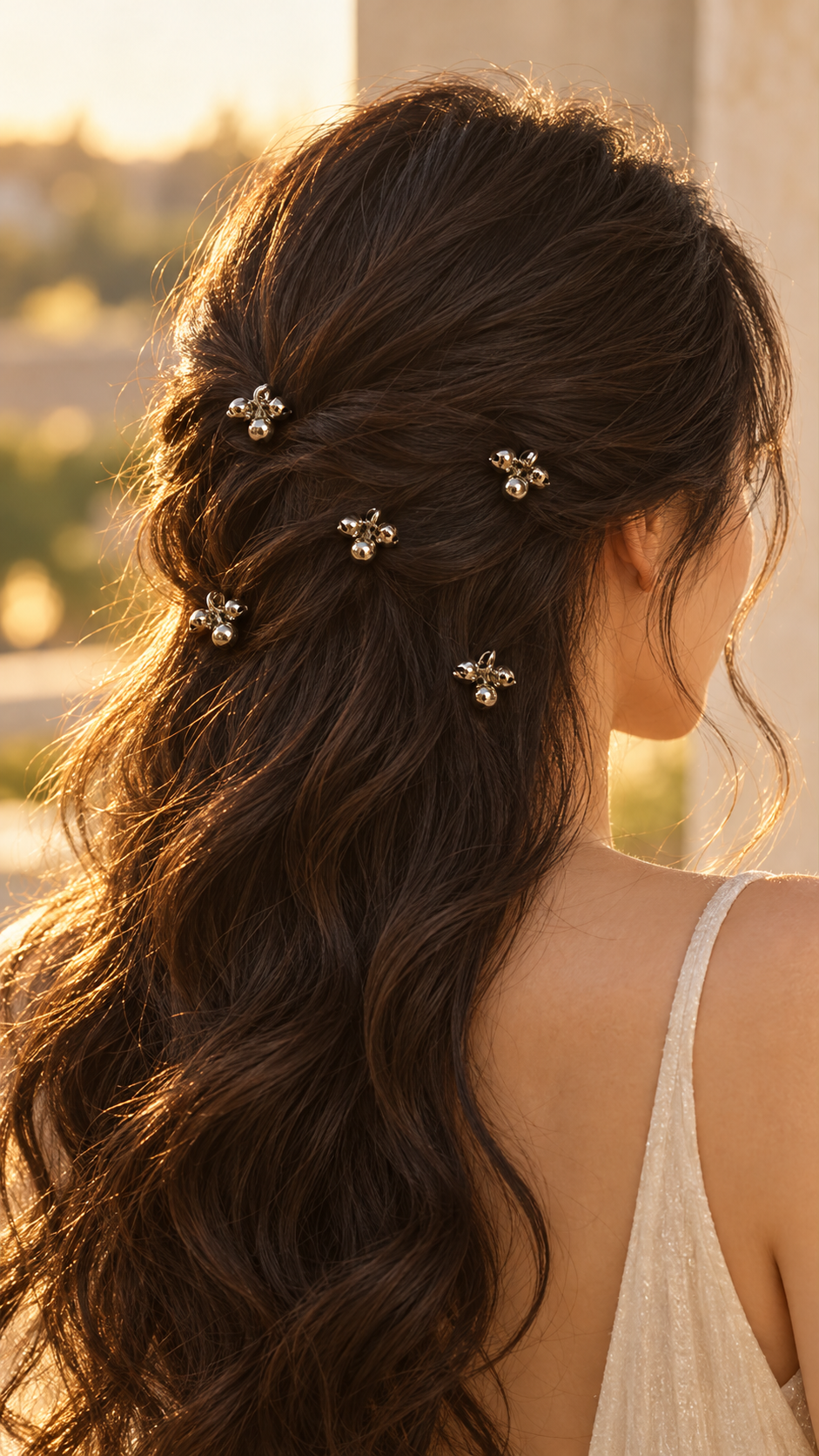 Silver Bead Flower Hair Pins (5 Pins)