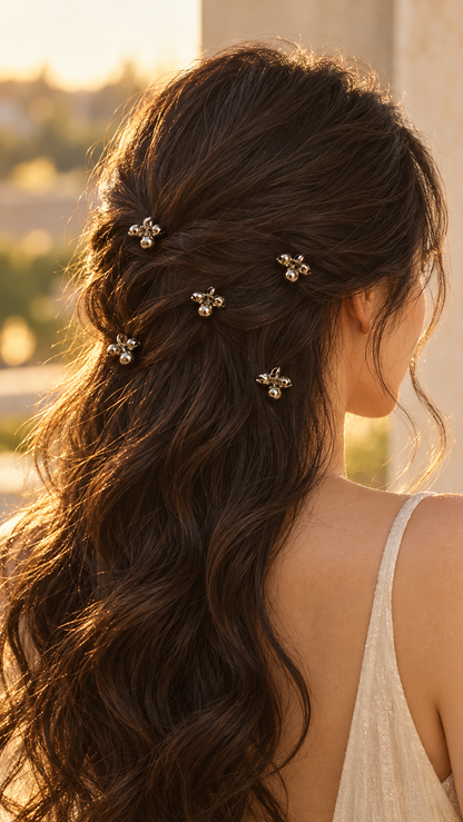 Silver Bead Flower Hair Pins (5 Pins)